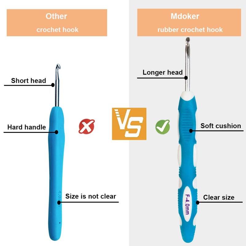 Mdoker Size F/(3.5mm) Crochet Hook,Extra Long Crochet Hooks Needles for Arthritic Hands,Ergonomic Grip Soft Handles for Beginners and Experiecced Crochet Lover,Comfortable/Smooth/Ergonomic - Image 2